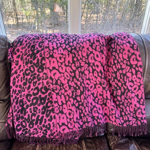 Coach Pinkish Purple and Black Animal Print Scarf - Picture 3 of 6
